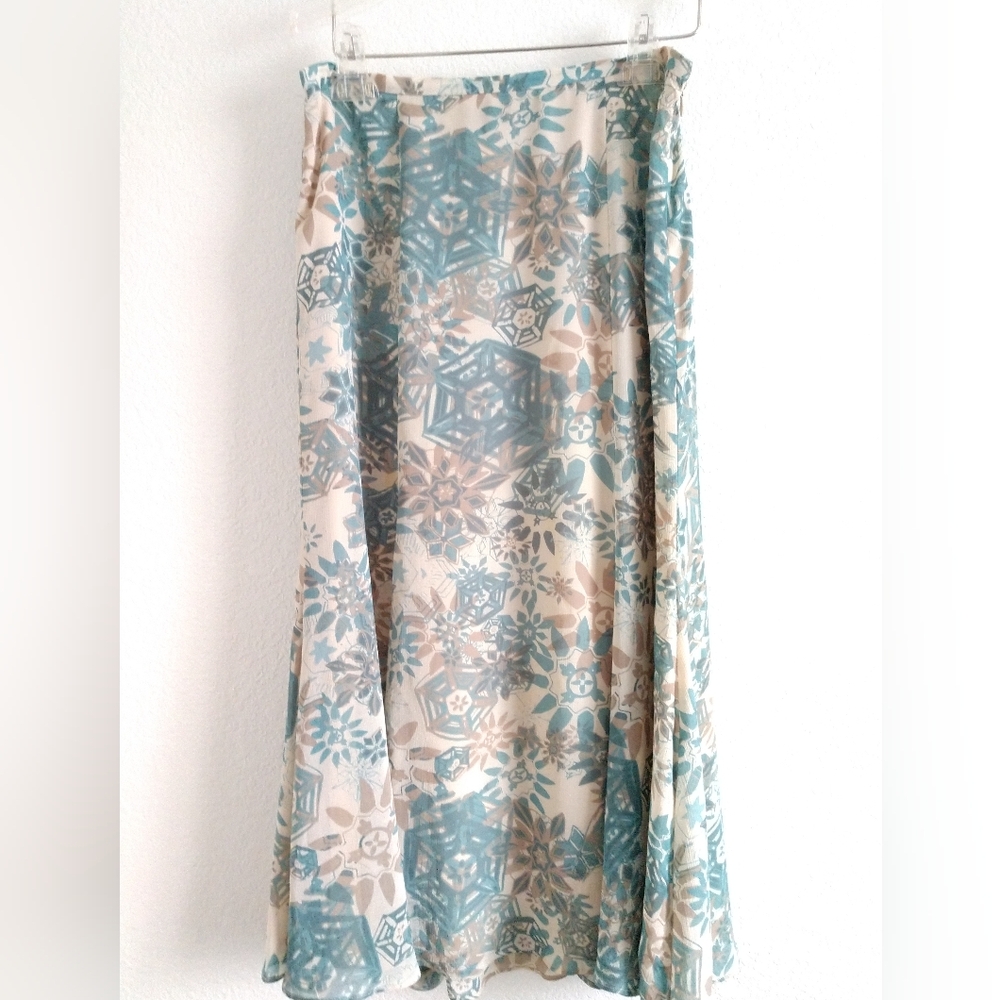 Cute Jones Wear Midi Skirt Floral Print Green Beige Size Medium